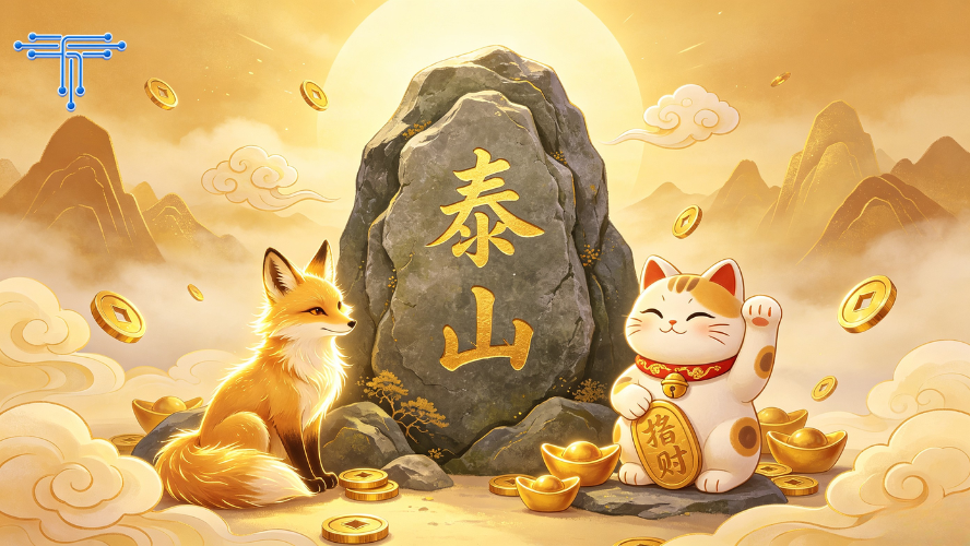 泰山石+金狐狸+招财猫组合